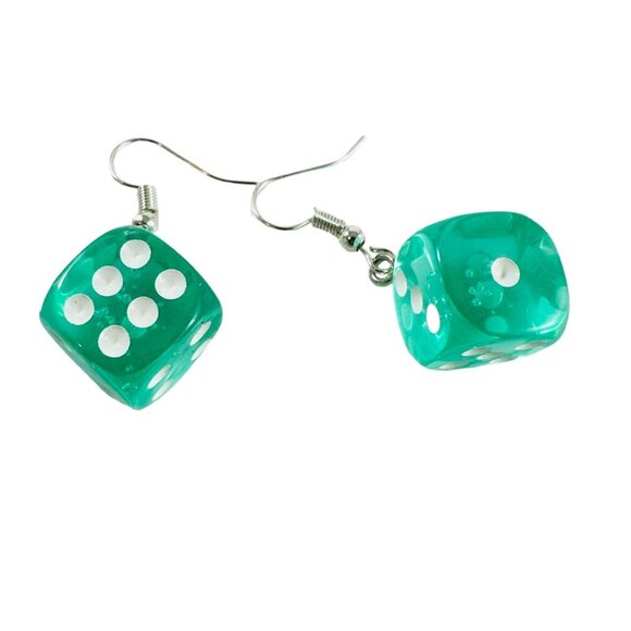 Let's get lucky! Super cute lucky dice earrings in clear Aqua Blue. - Picture 1 of 6